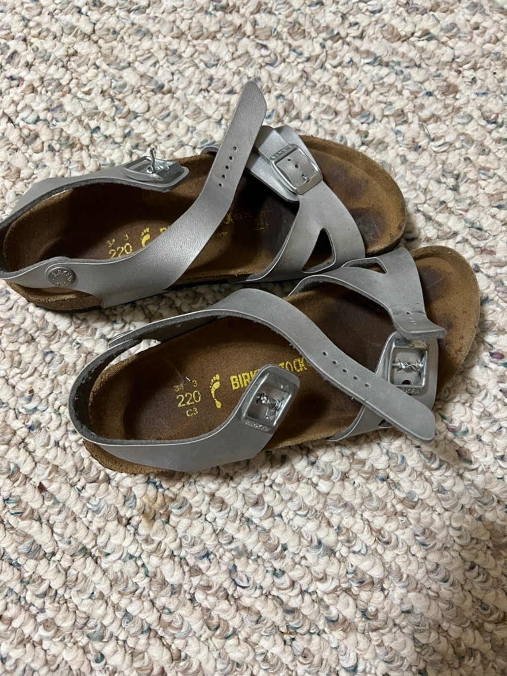 Birkenstock Silver-Gray Leather Double Strap Sandals